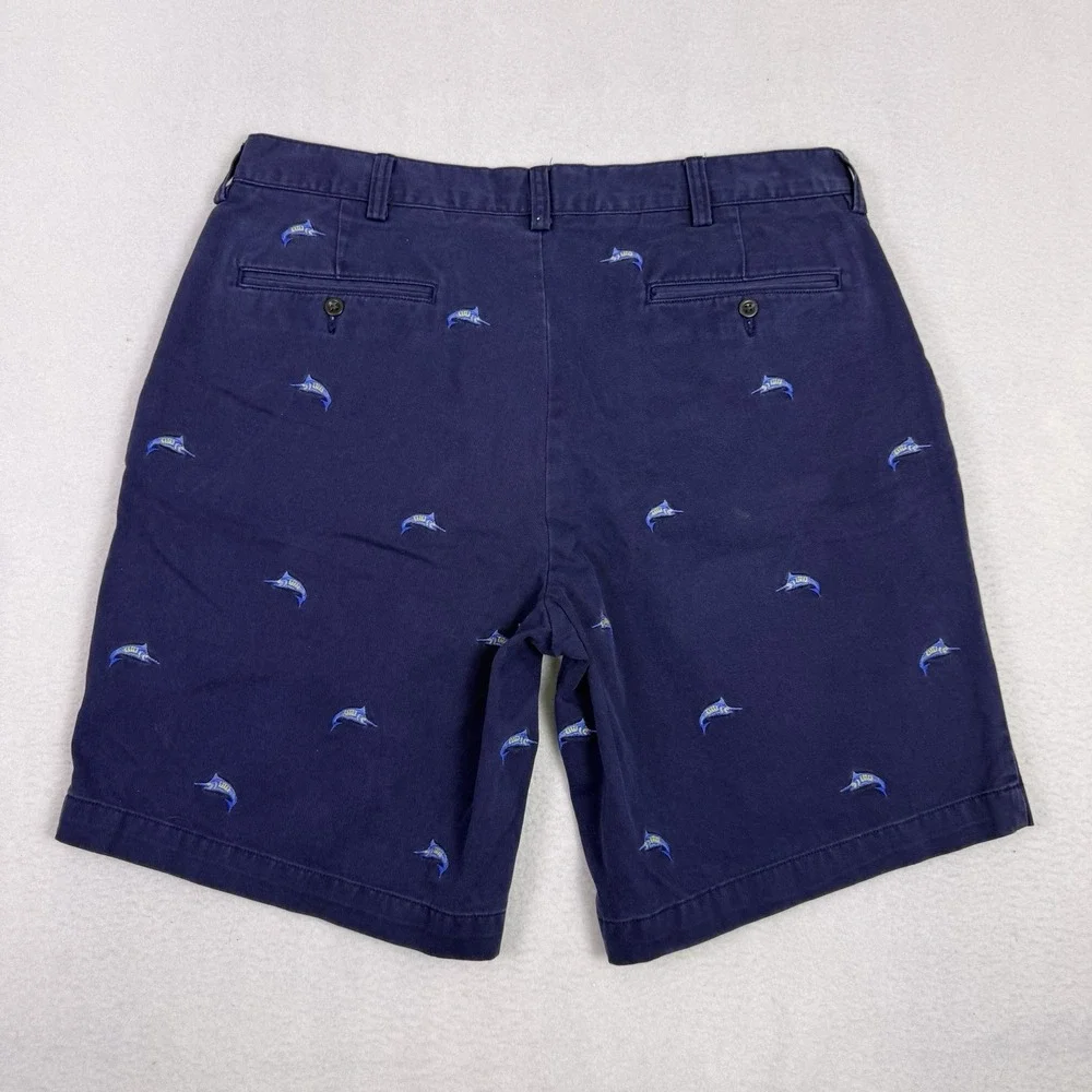 Polo Ralph Lauren Mens Size 35 Navy‎ Blue Marlin Fish Embroidered Chino Shorts